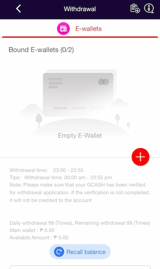 Step 2: Click on the plus icon on the screen to bind your e-wallet.