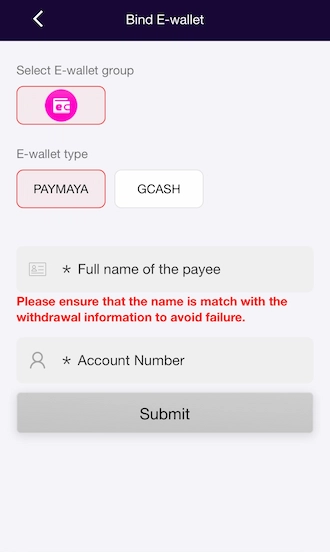 Step 3: Enter the information of the e-wallet.