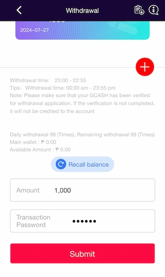 Step 4: Enter the withdrawal amount and your transaction password.